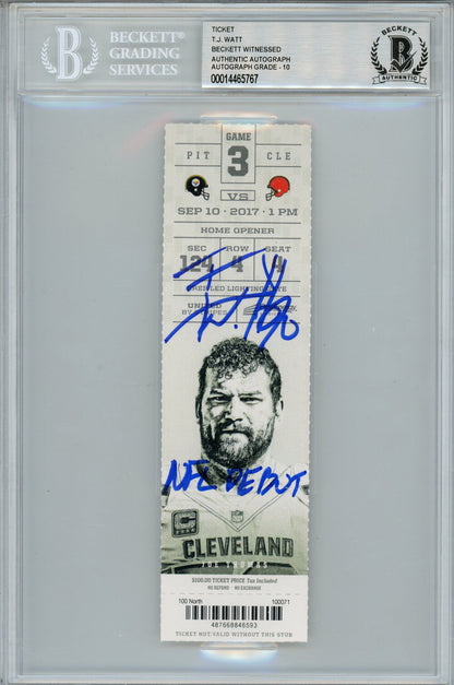 TJ Watt Autographed 2017 NFL Debut Ticket Stub (Beckett Slabbed)
