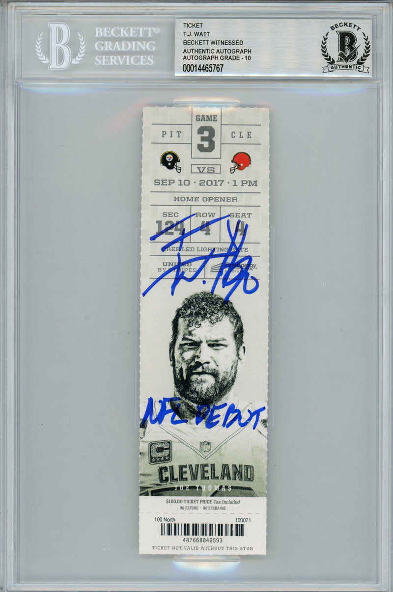 TJ Watt Autographed 2017 NFL Debut Ticket Stub (Beckett Slabbed)