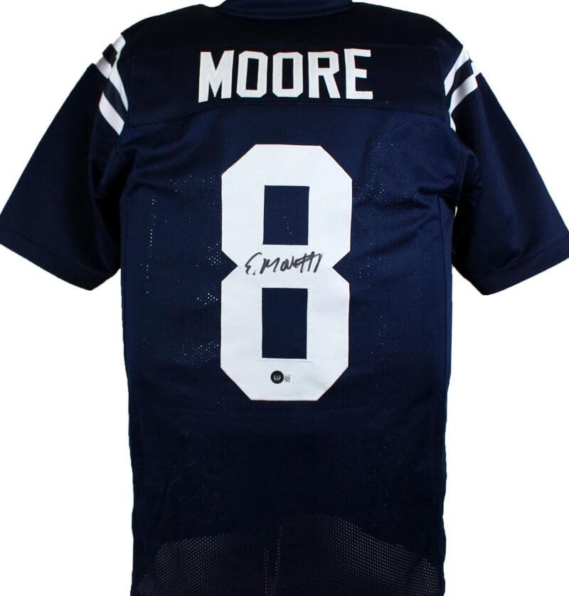 Elijah Moore Autographed Dark Blue College Style Jersey