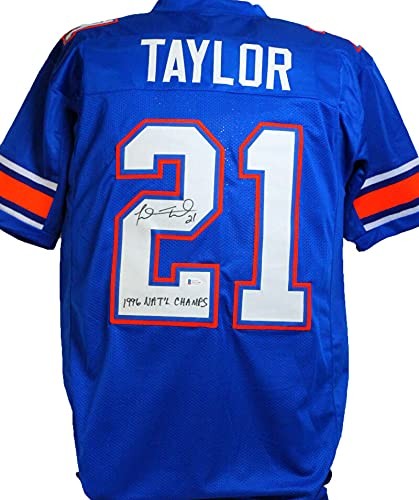 Fred Taylor Signed Florida Gators Style Blue Custom Jersey - 96 Nat'l