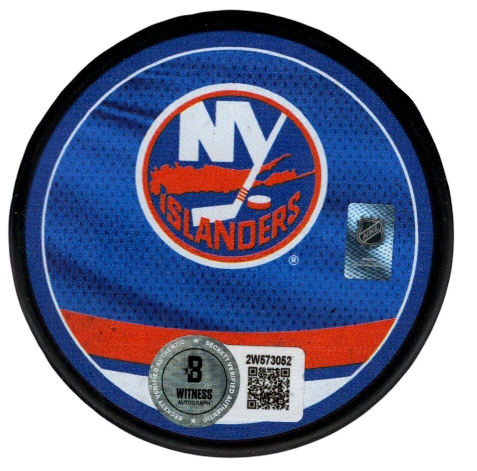 Billy Smith Signed New York Islanders Reverse Retro Hockey Puck (Beckett COA)