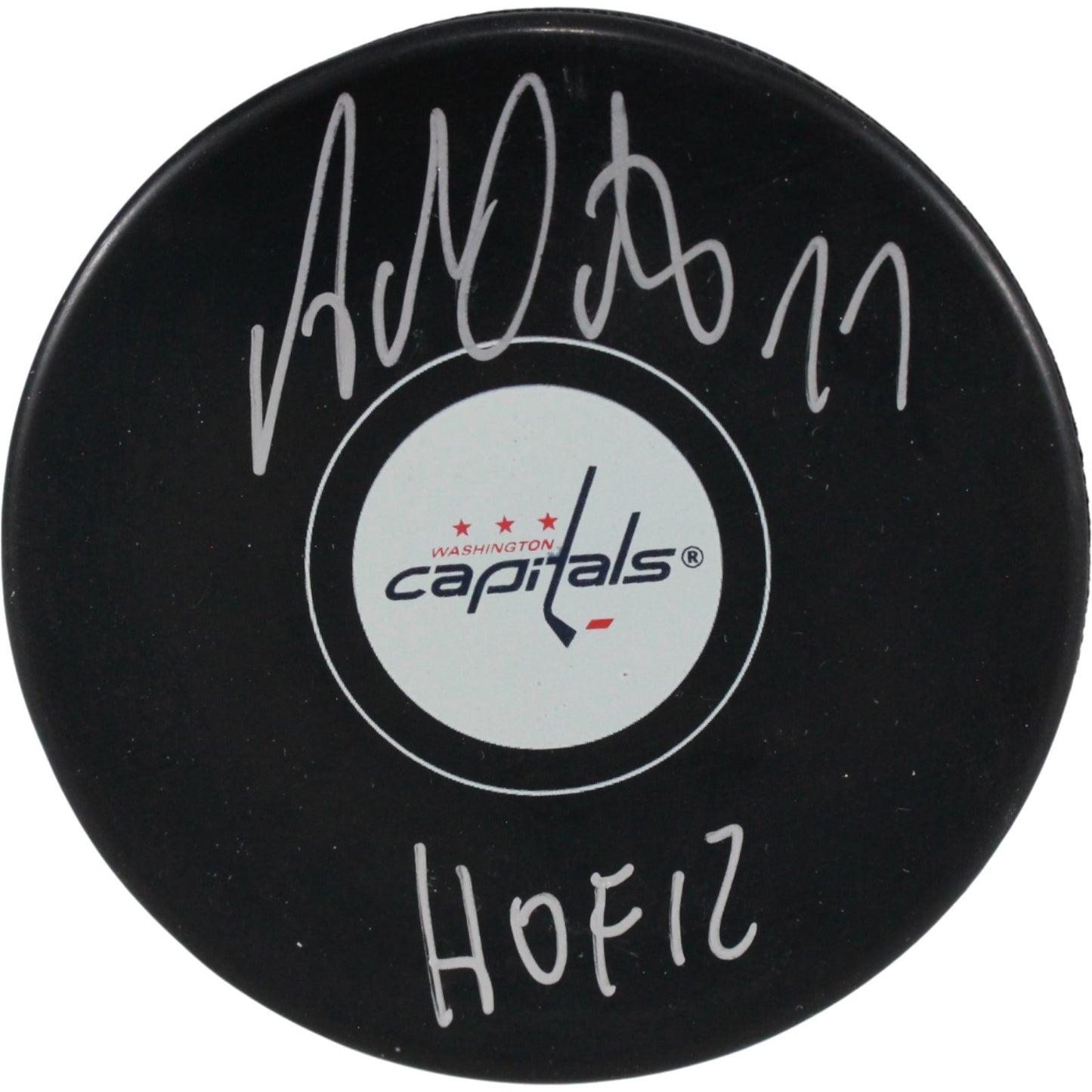 Adam Oates Autographed Washington Capitals Logo Puck (HOF Inscription)