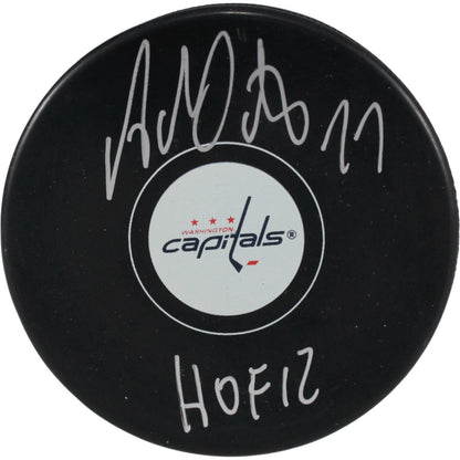 Adam Oates Autographed Washington Capitals Logo Puck (HOF Inscription)