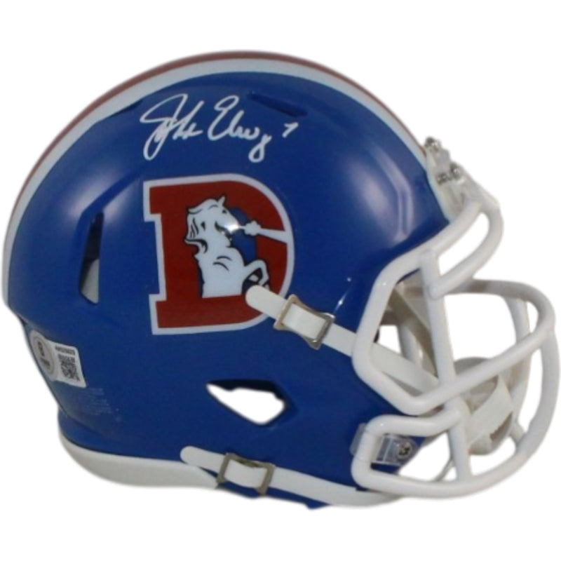 John Elway Denver Broncos Signed Throwback Mini Helmet Beckett Witnessed