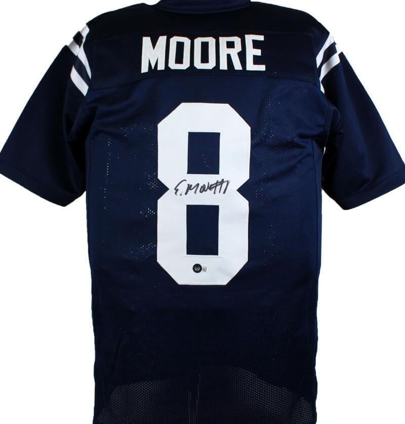 Elijah Moore Autographed Dark Blue College Style Jersey