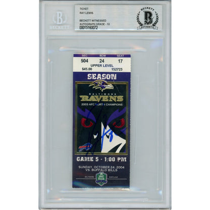 Ray Lewis Autographed Baltimore Ravens Ticket Stub (10/24/04) BAS Slabbed