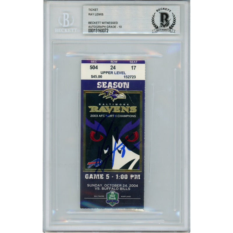 Ray Lewis Autographed Baltimore Ravens Ticket Stub (10/24/04) BAS Slabbed