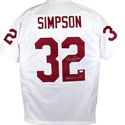 OJ Simpson Signed White Custom Jersey (Heisman Inscription)