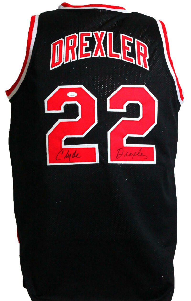 Clyde Drexler Autographed Black Custom Basketball Jersey