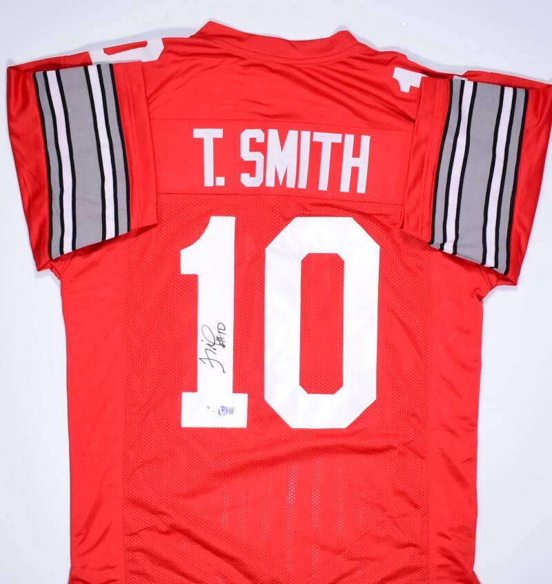Troy Smith Signed Red Custom College Style Jersey