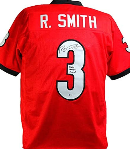 Roquan Smith Autographed Georgia Custom Red Jersey Butkus Award Inscription