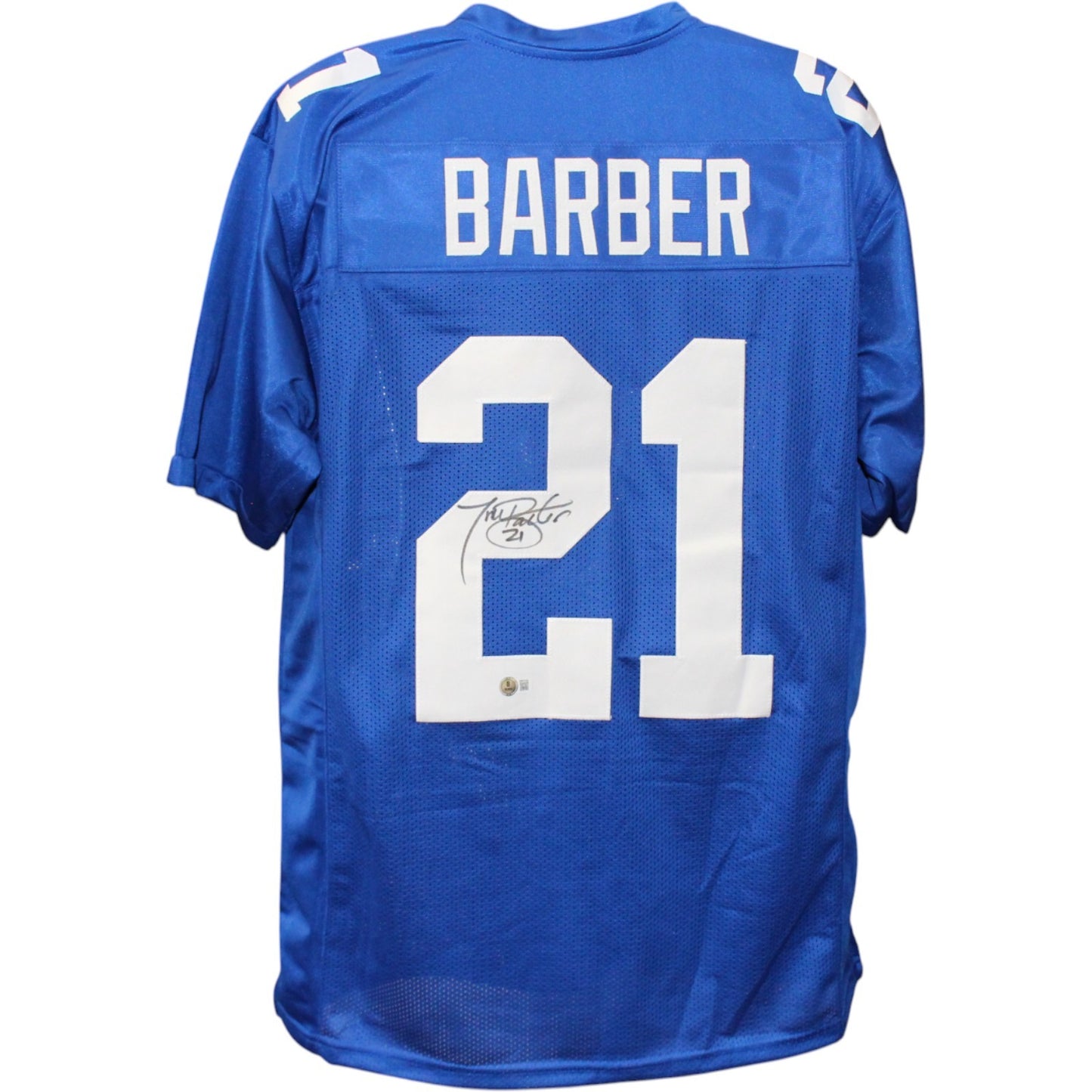 Tiki Barber Autographed Blue Pro Style Jersey (Beckett Witness)