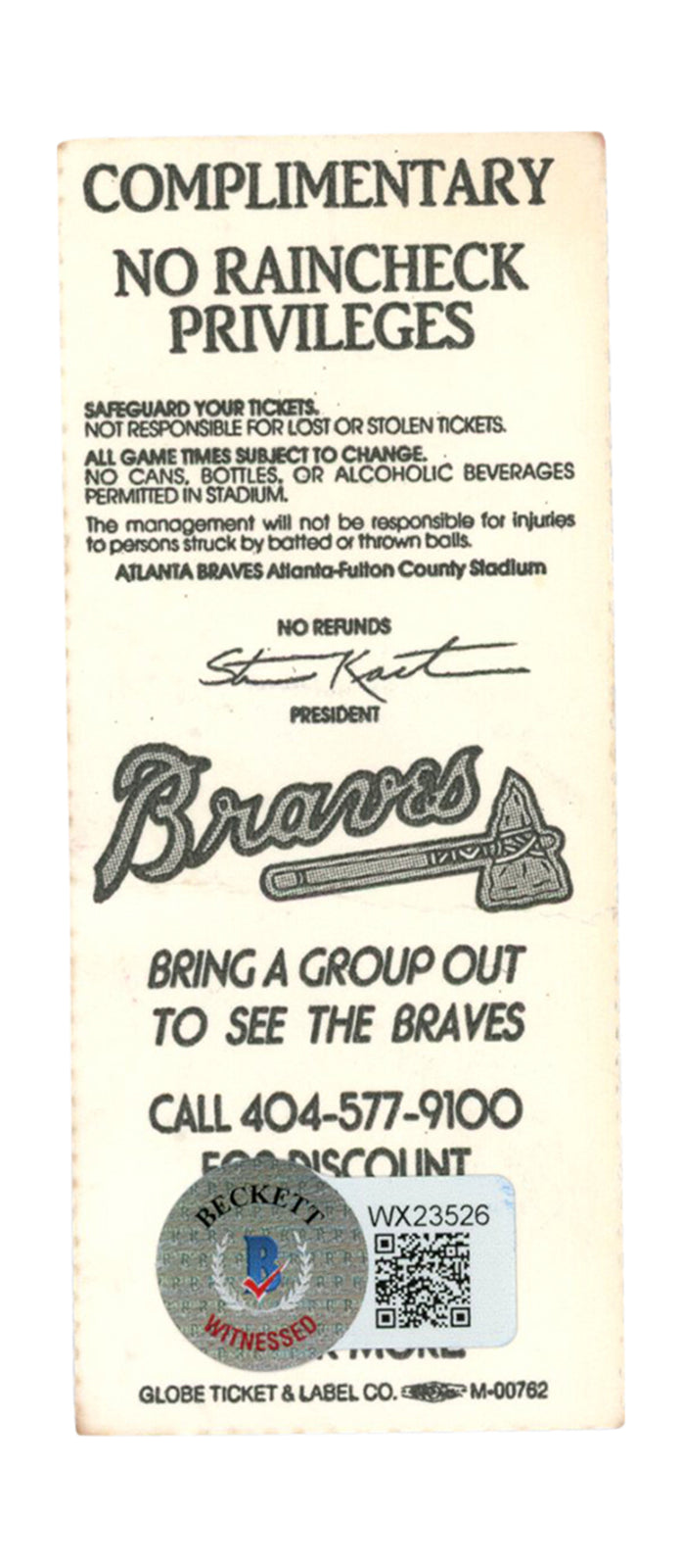 Deion Sanders Signed Atlanta Braves 4/11/1992 Game Ticket Stub BAS COA