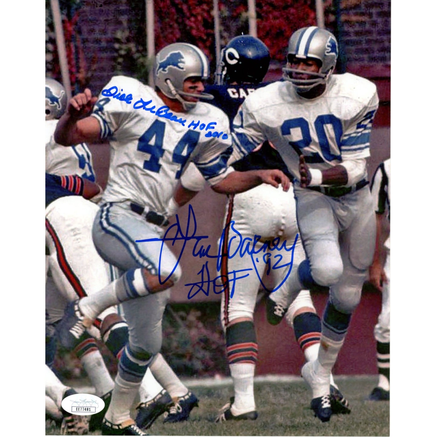 Lem Barney & Dick LeBeau Signed Detroit Lions 8x10 Photo HOF Inscriptions