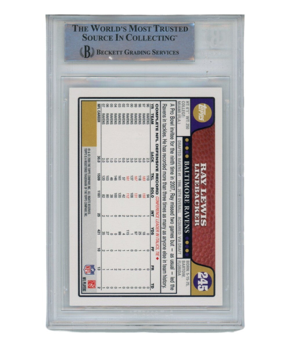 Ray Lewis Signed 2008 Topps #245 Card Beckett Slabbed