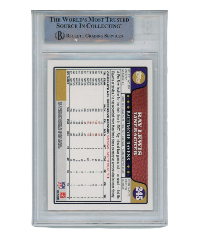 Ray Lewis Signed 2008 Topps #245 Card Beckett Slabbed