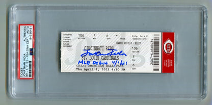 Jonathan India Signed MLB Debut Ticket w/ Inscription PSA Authentic Auto