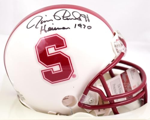 Jim Plunkett Signed Stanford Cardinal Mini Helmet Inscribed Heisman 1970