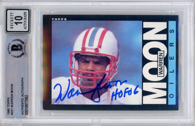 Warren Moon Autographed 1985 Topps #251 Trading Card BAS Slabbed Grade 10