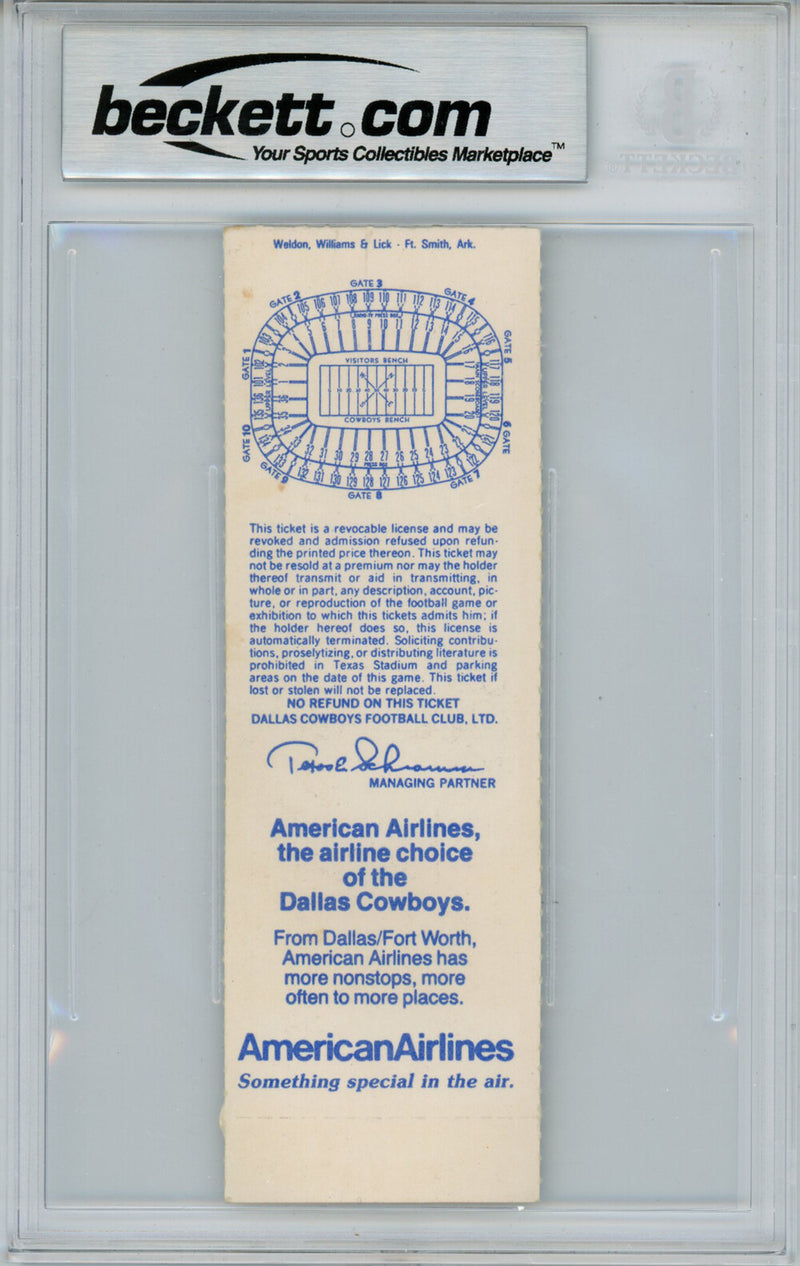 Tony Dorsett Signed 11/27/1986 vs Seahawks Full Ticket Beckett Slabbed