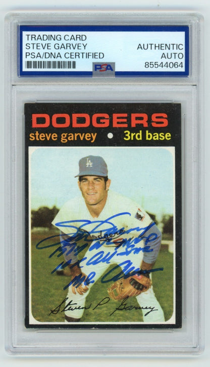 Steve Garvey Signed 1971 Topps Rookie Card #341 w/ 3 Inscriptions PSA