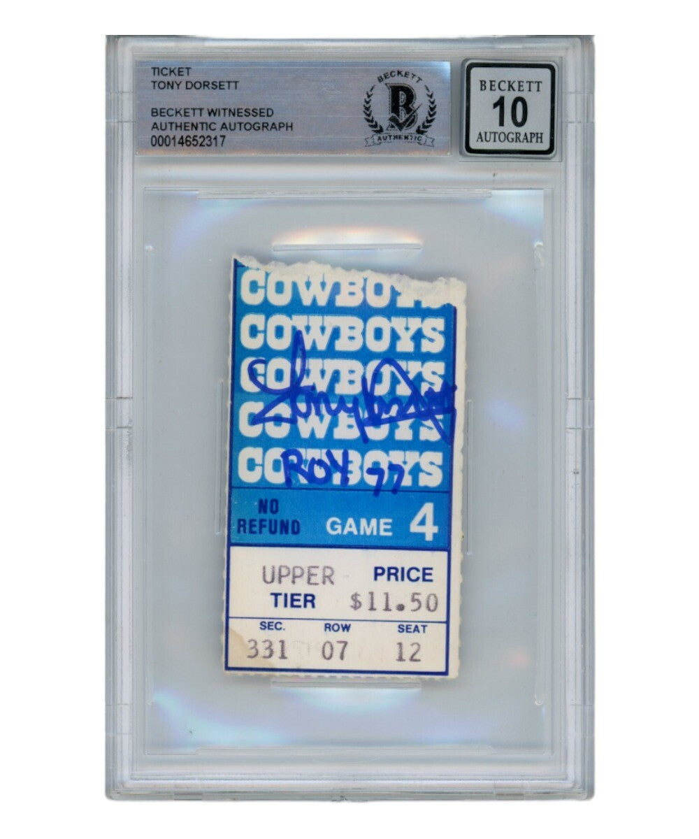 Tony Dorsett Signed 11/6/1977 Ticket Stub ROY Inscription Beckett BAS