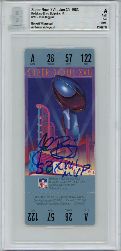 John Riggins Signed Super Bowl XVII Full Ticket SB MVP Inscription BAS Slab