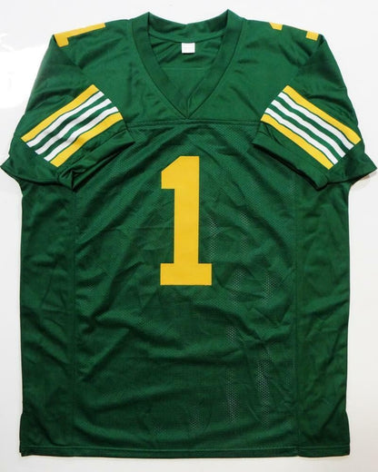 Warren Moon Autographed Green Custom Football Jersey with HOF Inscription