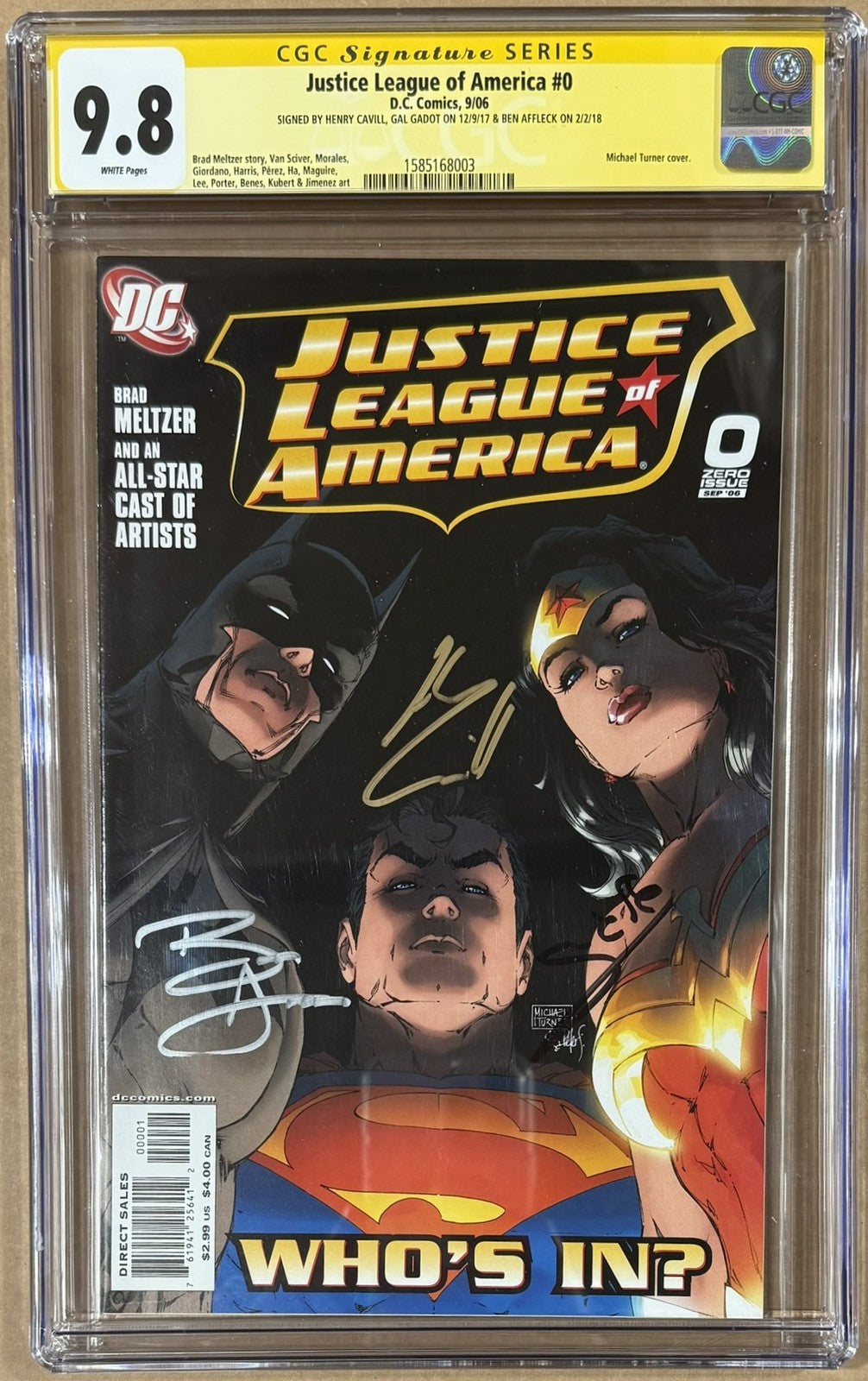 Ben Affleck, Gal Gadot & Henry Cavill Signed Justice League #0 CGC 9.8