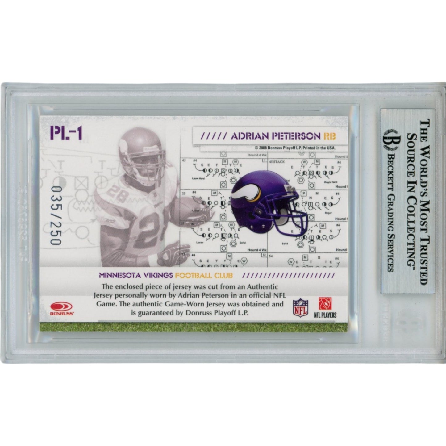 Adrian Peterson Autographed 2008 Donruss Gear #PL-1 Trading Card (BAS)