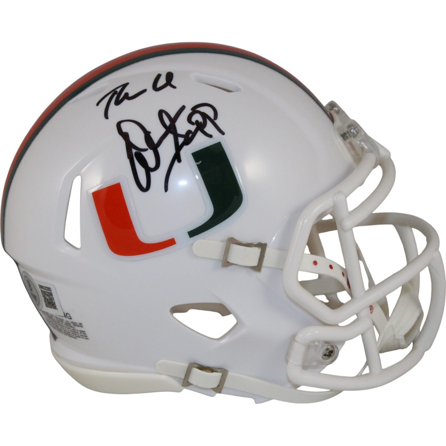 Warren Sapp Signed Miami Hurricanes Mini Helmet (The U Inscription) BAS