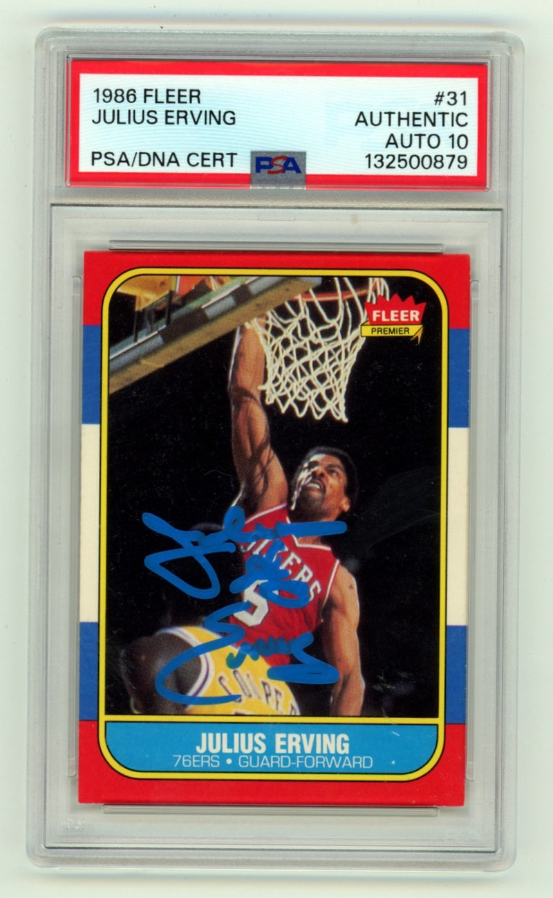 Julius Erving Signed 1986-87 Fleer Card #31 PSA 10 Auto Dr. J Inscription
