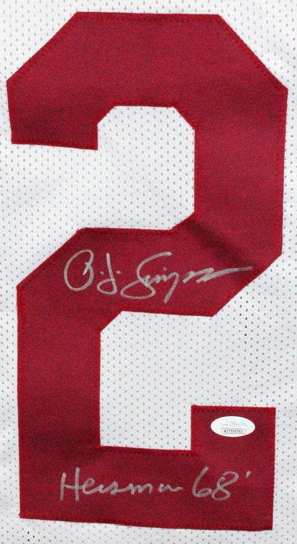 OJ Simpson Signed White Custom Jersey (Heisman Inscription)