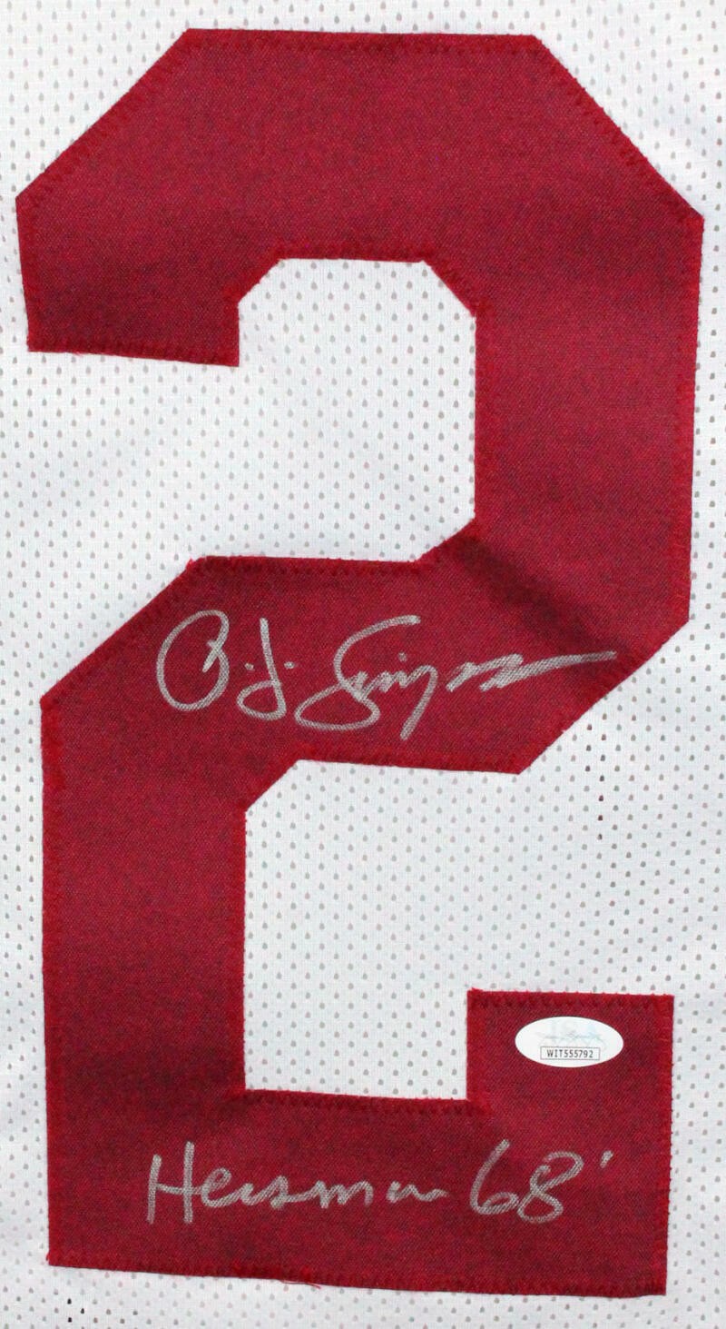 OJ Simpson Signed White Custom Jersey (Heisman Inscription)