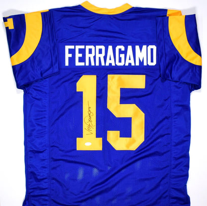 Vince Ferragamo Autographed Blue Custom Pro-Style Jersey