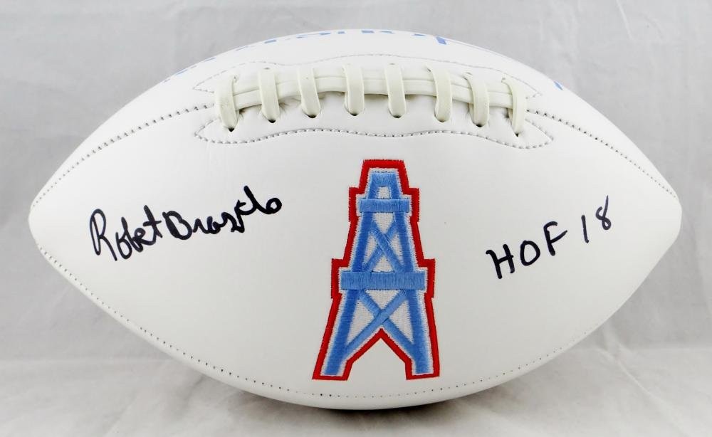 Robert Brazile Signed Houston Oilers Logo Football with HOF Inscription