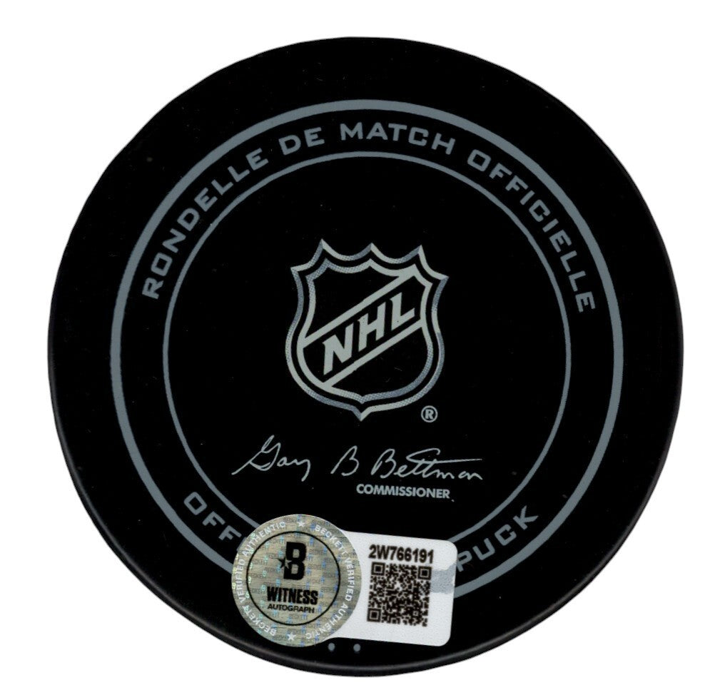Brian Leetch Signed New York Rangers Official Puck HOF 2009 Beckett BAS