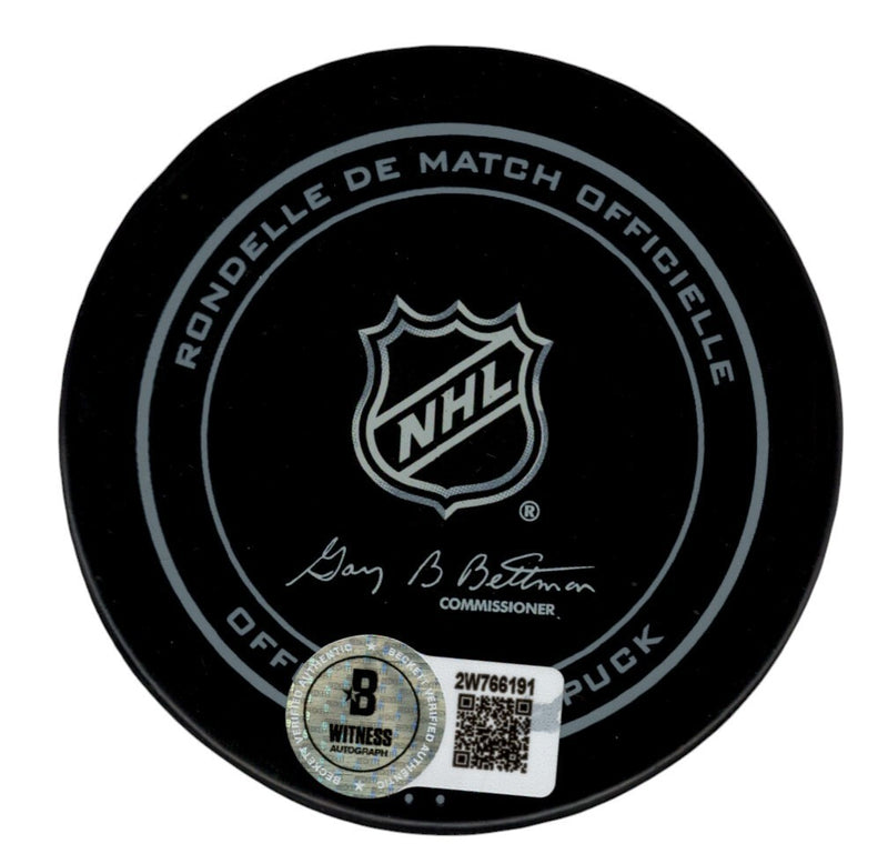 Brian Leetch Signed New York Rangers Official Puck HOF 2009 Beckett BAS