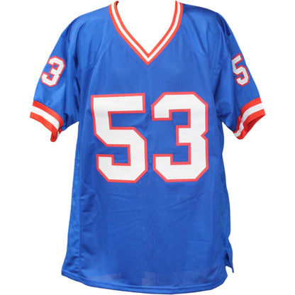 Harry Carson Autographed Blue Custom Jersey (HOF 06 Inscription)