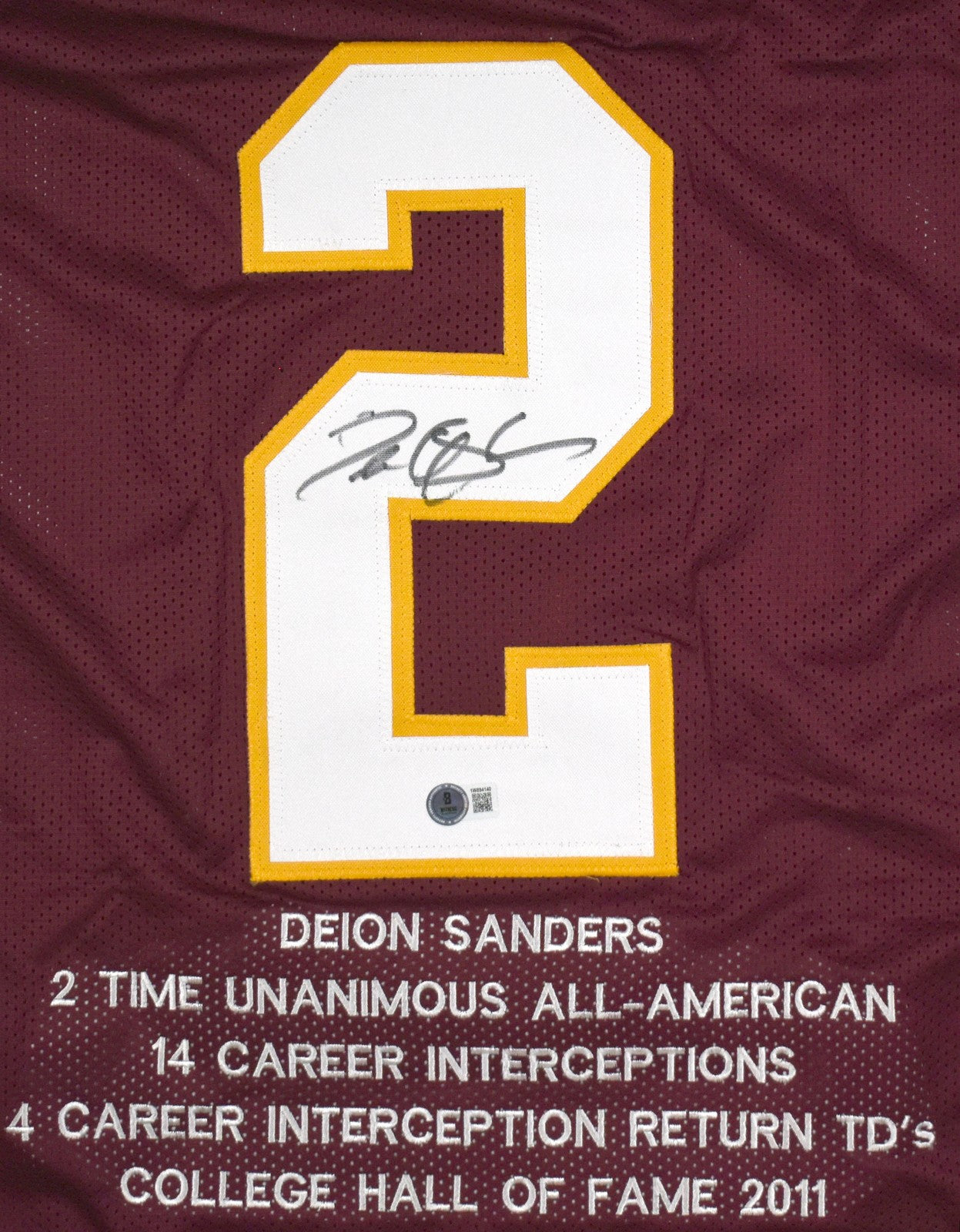 Deion Sanders Autographed Maroon Custom College Style Jersey