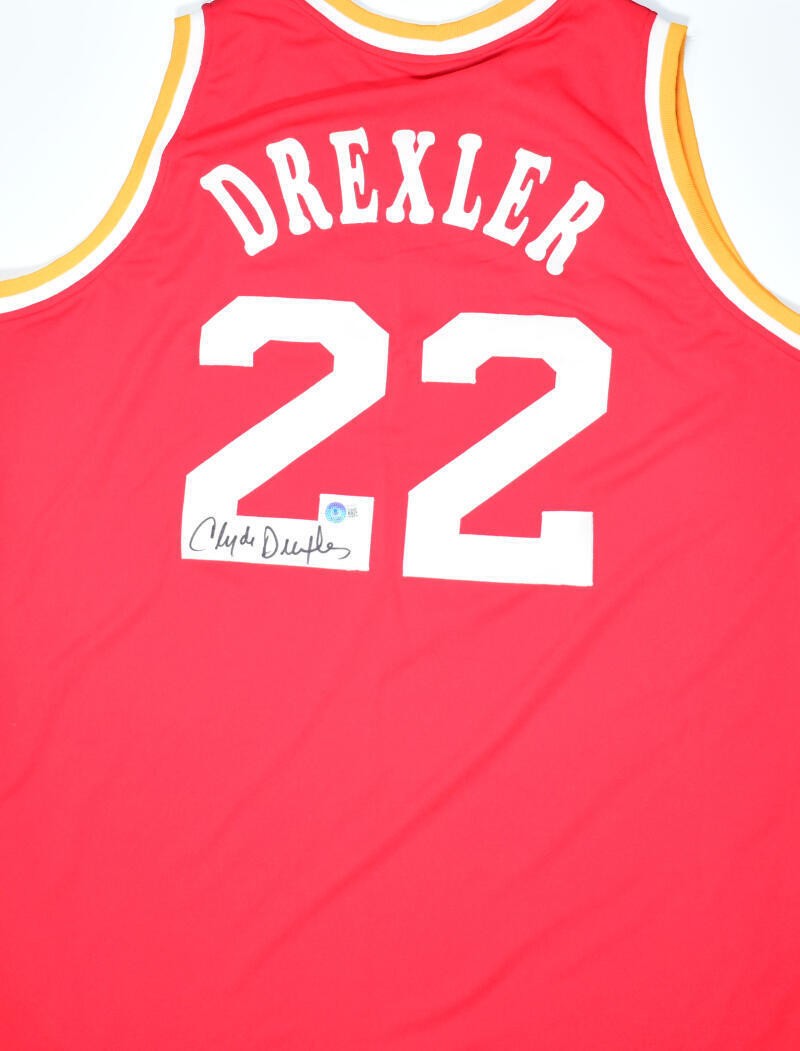 Clyde Drexler Autographed Red Custom Jersey