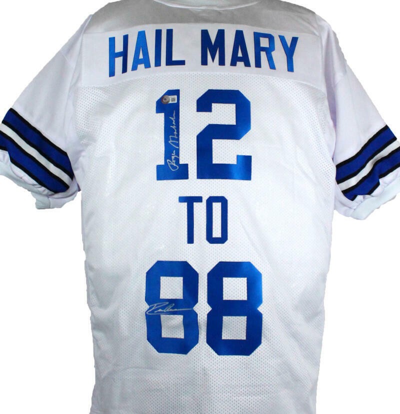 Roger Staubach & Drew Pearson Signed Dallas Cowboys Custom White Jersey