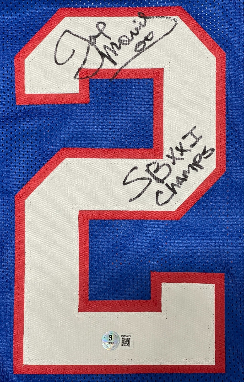 Joe Morris Signed New York Giants Custom Jersey (SB XXI Champ) Beckett