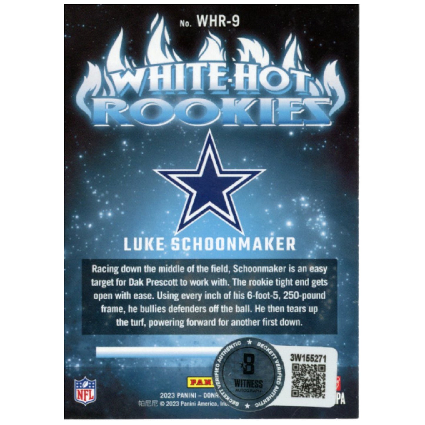 Luke Schoonmaker Autographed Dallas Cowboys 2023 Donruss Trading Card