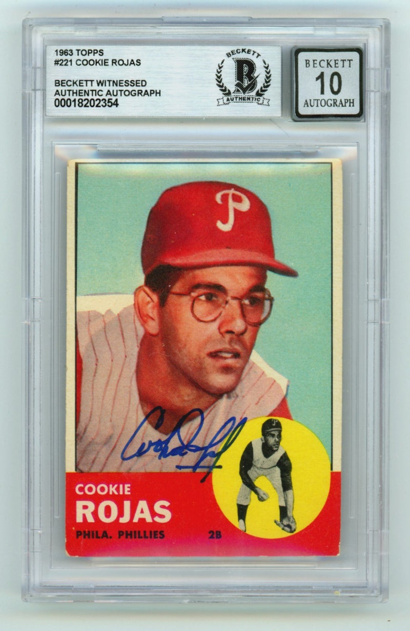 Cookie Rojas Signed 1963 Topps #221 Rookie Card Beckett BGS 10 Auto