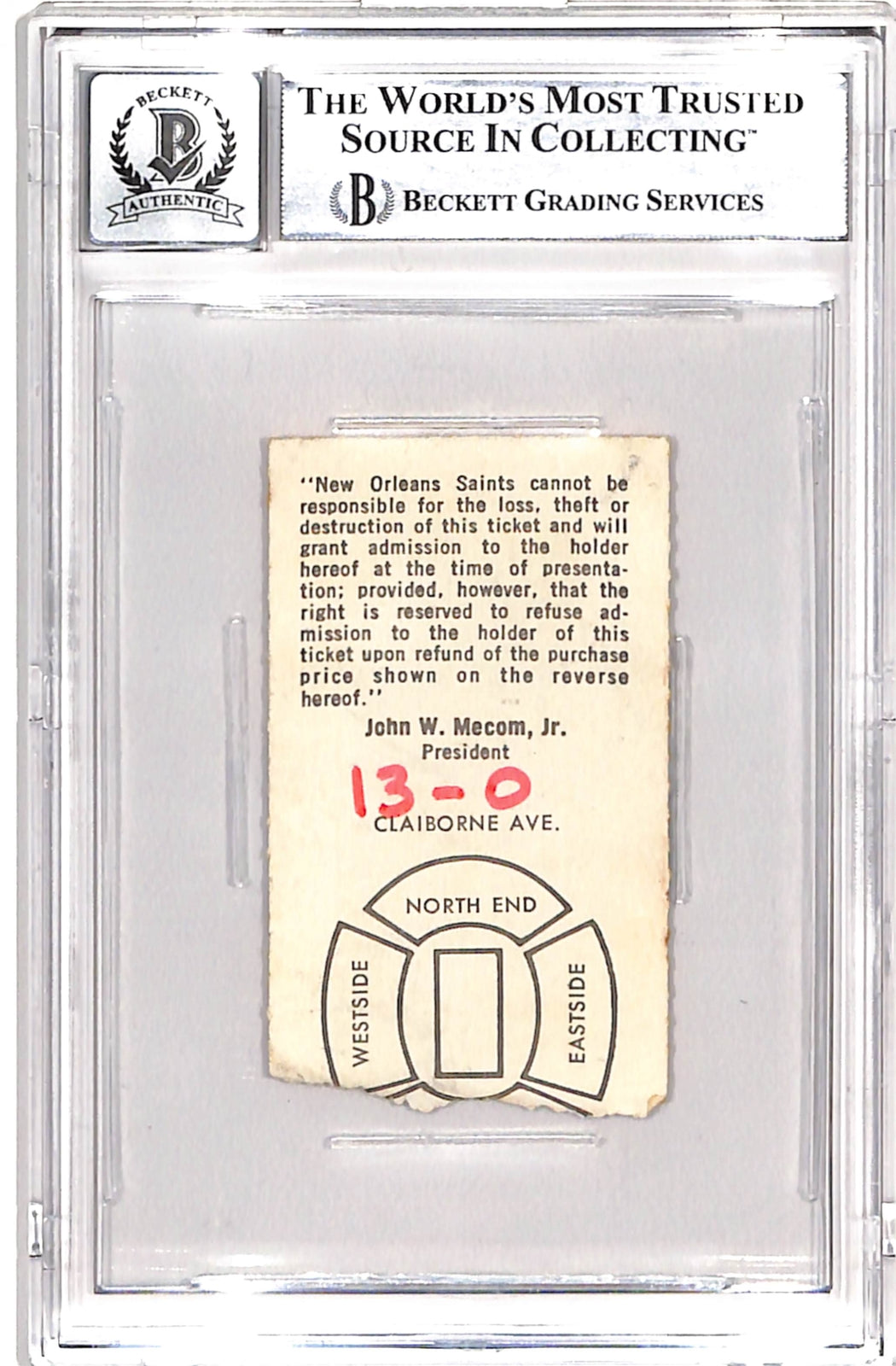 OJ Simpson Signed 1973 Ticket Stub Inscribed "2003 yds" Beckett Auto 10