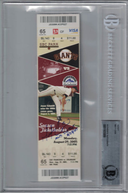 Matt Cain Autographed San Francisco Giants MLB Debut Ticket BAS Slabbed