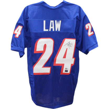 Ty Law Autographed Pro Style Custom Light Blue Jersey (Beckett COA)