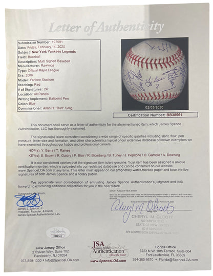 2008 New York Yankees Old Timers Day Multi-Signed (24) Baseball JSA COA