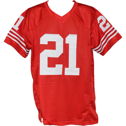 Deion Sanders Autographed Red Pro Style Custom Jersey (BAS Witnessed)
